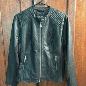 Sebby black faux leather jacket stretch panels